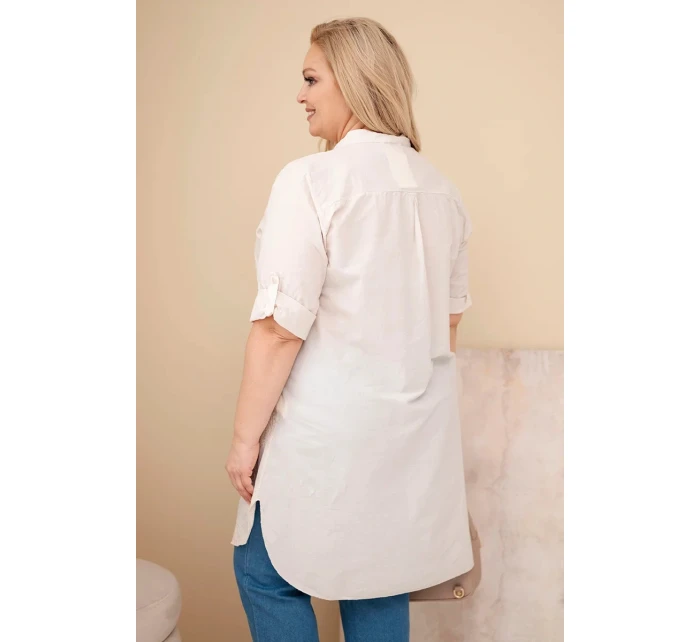 Dámská sukně Plus Size s vyšíváním a ohrnutým rukávem béžová