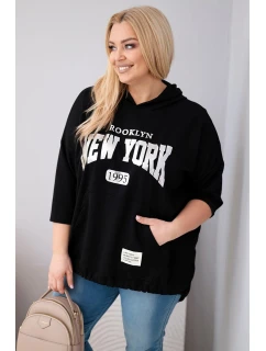 Dámská mikina Plus Size z viskózy s kapucí a klokaní kapsou černá