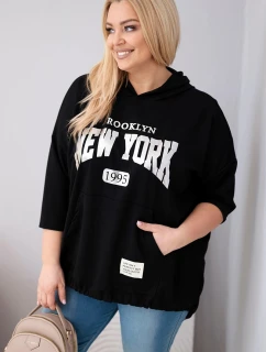 Dámská mikina Plus Size z viskózy s kapucí a klokaní kapsou černá