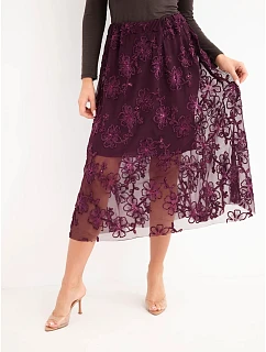 Dámská rozšířená sukně s model 22571882 květy švestková - K-Fashion