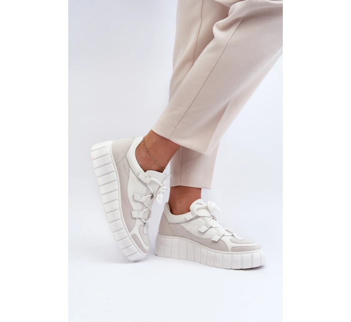 Dámské kožené sportovní boty na platformě M01/1 Zazoo světle béžové