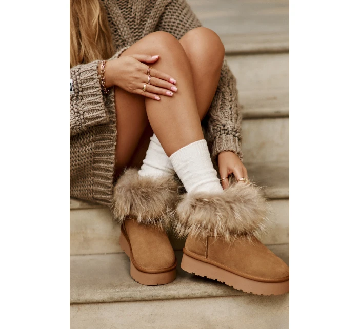Kožené Sněhule Na Platformě S Kožešinou Camel model 21677869 - Boto