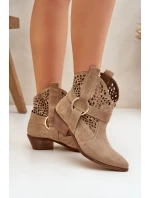 Semišové Boty Cowboy S Výřezem Na Podpatku Béžové Zazoo 2994