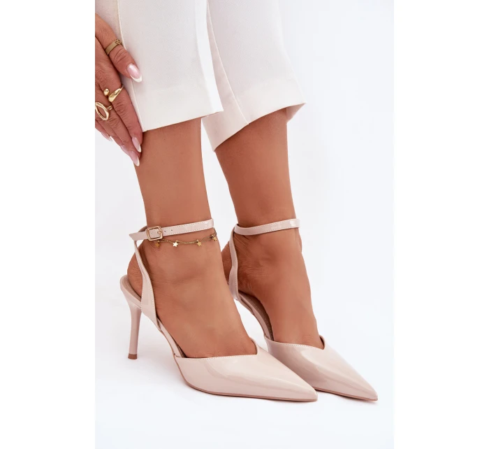 Lakované lodičky s patou béžové model 21788272 - Boto