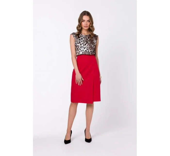 S343 Sukně áčkového střihu se zavinovacími detaily - červená
