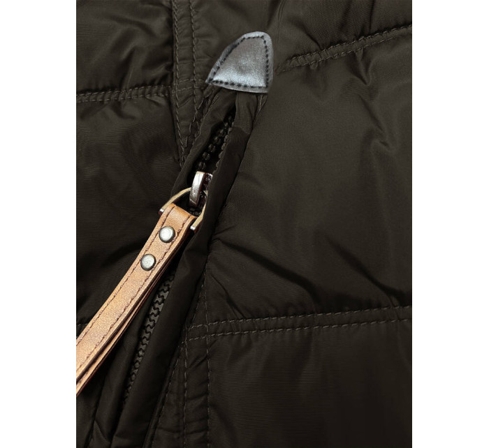 Dámská zimní bunda v khaki barvě s kapucí (LHD-23013)