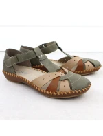 Sandały damskie komfortowe na rzepy zabudowane palce zielone Rieker M1655-54