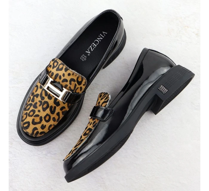 Kožené boty s leopardím vzorem lakované černé model 21904738 - VINCEZA