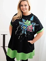 Dámská tunika Plus Size s květinovým vzorem a ozdobnými perličkami zelená