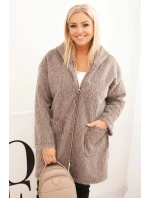 Dámský kabát Plus Size z viskózy na zip s kapucí fango Dámský kabát Plus Size z viskózy na zip s kapucí fango