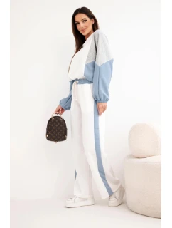 Dámská souprava máslo s volnou mikinou a kalhotami s širokou nohavicí denimový