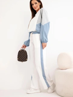 Dámská souprava máslo s volnou mikinou a kalhotami s širokou nohavicí denimový