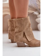 Semišové Kotníkové Boty Kožené Na Podpatku S Svrškem Béžové model 21680132 - Zazoo