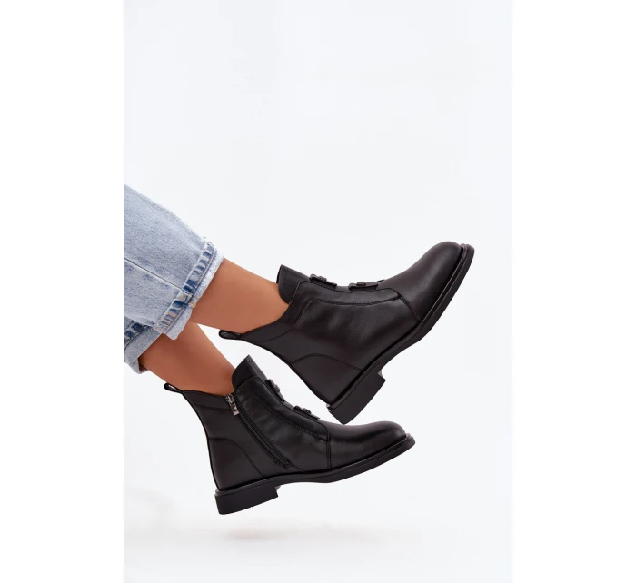 Kožené vyhřívané dámské kotníkové boty D&A MK52-026 Černé