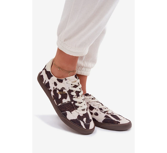 Dámské tenisky s nášivkami Big Star TT274369 Bílá-hnědé