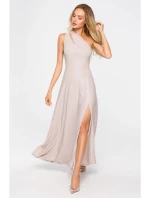 M718 Maxi šaty na jedno rameno - šampaňské
