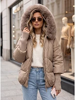 Dámská zimní prošívaná bunda s kožešinou, béžová, FashionStreet TY5994 Dámská zimní prošívaná bunda s kožešinou, béžová, FashionStreet TY5994