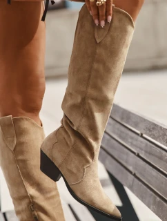 Oceplené cowboy boty na podpatku z eko semiše béžové Jovianne