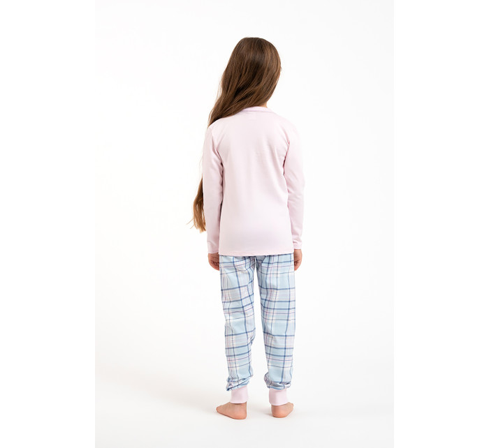 Dívčí pyžamo Glamour, dlouhý rukáv, dlouhé kalhoty - růžová/potisk