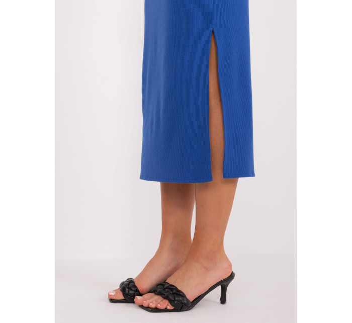Kobaltově modrá žebrovaná základní sukně s rozparkem
