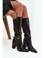 Dámské kotníkové boty Cirella na sloupkovém podpatku se sponou – černé