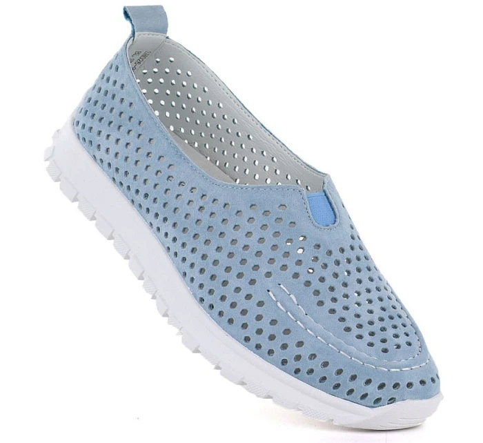 Dámská kožená prolamovaná modrá polobotka Vinceza 93220