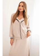 Dámská souprava s viskózou s rozepínací mikinou a dlouhou sukní béžová Dámská souprava s viskózou s rozepínací mikinou a dlouhou sukní béžová