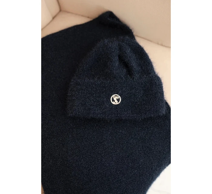 Dámská souprava s čepicí a šálou z měkké pleteniny modrá