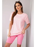 Dámský viskózový pruhovaný komplet s krátkým rukávem a kraťasy světle růžový Dámský viskózový pruhovaný komplet s krátkým rukávem a kraťasy světle růžový