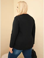 Dámská bavlněná mikina Plus Size s průsvitnou vsadkou a kapsou černá Dámská bavlněná mikina Plus Size s průsvitnou vsadkou a kapsou černá