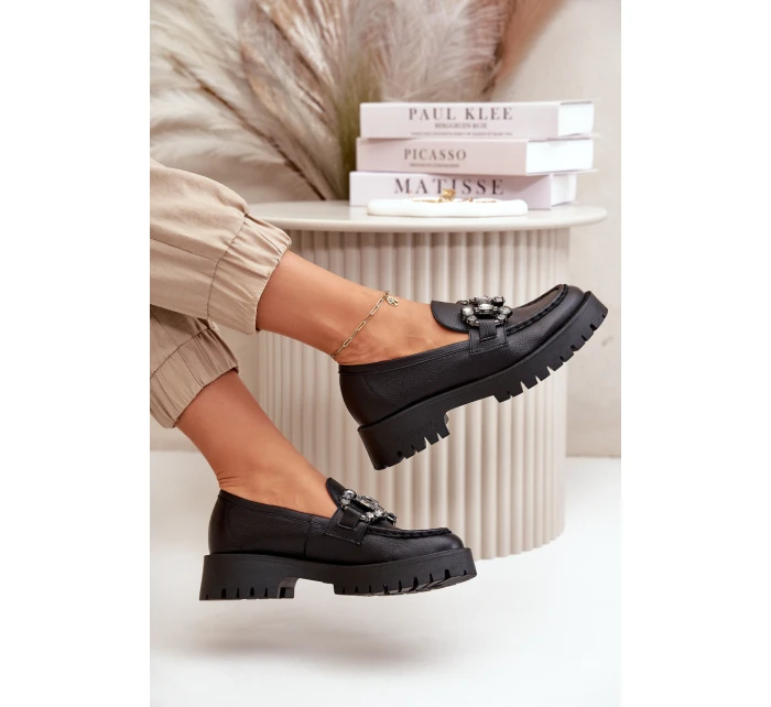 Dámské Kožené Mokasíny S Dekorací Černé CheBello 4369