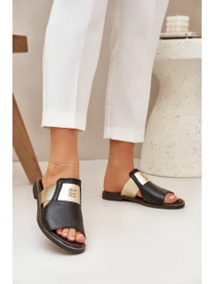 Elegantní Pantofle Z Přírodní Kůže Na Plochém Podpatku Zazoo 40423 Černé