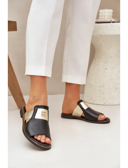 Elegantní Pantofle Z Přírodní Kůže Na Plochém Podpatku model 21684075 Černé - Zazoo Elegantní Pantofle Z Přírodní Kůže Na Plochém Podpatku model 21684075 Černé - Zazoo