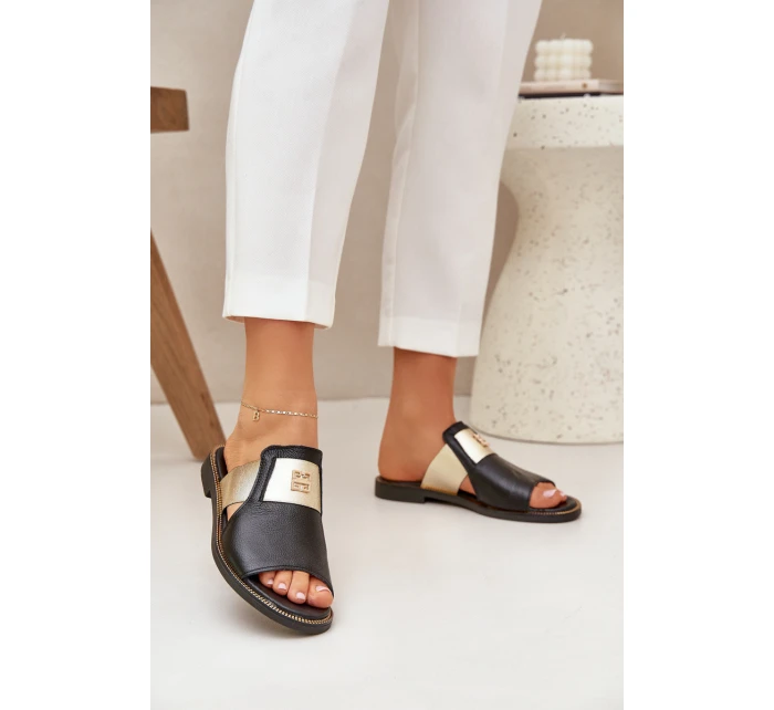 Elegantní Pantofle Z Přírodní Kůže Na Plochém Podpatku model 21684075 Černé - Zazoo Elegantní Pantofle Z Přírodní Kůže Na Plochém Podpatku model 21684075 Černé - Zazoo