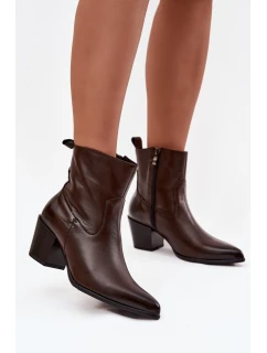 Kožené dámské kovbojky na podpatku vyhřívané Zazoo 60565 čokoládové
