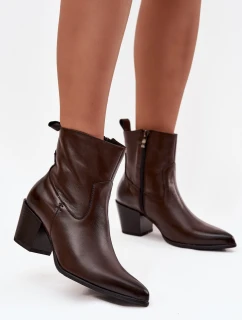 Kožené dámské kovbojky na podpatku vyhřívané model 21714284 čokoládové - Zazoo