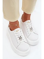 Kožené dámské tenisky na platformě s přezkou Vinceza 39973 Bílé Kožené dámské tenisky na platformě s přezkou Vinceza 39973 Bílé