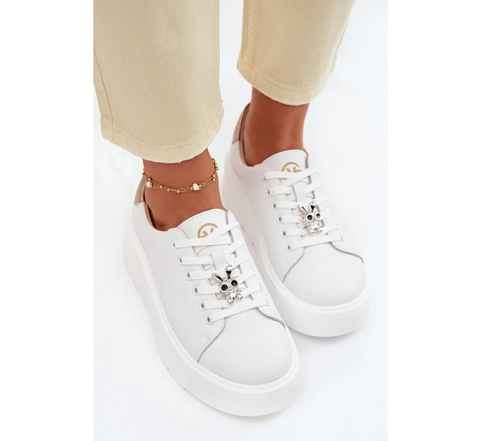 Kožené dámské tenisky na platformě s přezkou Vinceza 39973 Bílé Kožené dámské tenisky na platformě s přezkou Vinceza 39973 Bílé