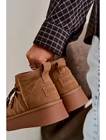 Kožené semišové zimní boty na platformě s šněrováním GOE UU2N4920 Camel Kožené semišové zimní boty na platformě s šněrováním GOE UU2N4920 Camel