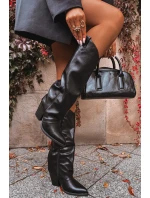 Dámské zateplené kovbojské kozačky na sloupkovém podpatku Mavine – černé Dámské zateplené kovbojské kozačky na sloupkovém podpatku Mavine – černé