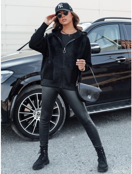 Dámská krátká bunda z alpaky KATHERINE s kapucí černá FashionStreet NY0672