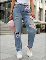 Dámské džíny balonového střihu s odřením modré FashionStreet UY2984