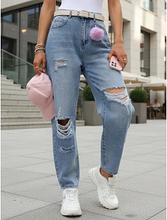 Dámské džíny balonového střihu s odřením modré FashionStreet UY2984