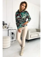 Dámská mikina s tyrkysovo-hnědým mramorovým vzorem a s kapucí 390-2 Dámská mikina s tyrkysovo-hnědým mramorovým vzorem a s kapucí 390-2