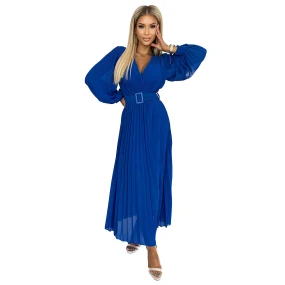 KLARA Dámské plisované šaty v chrpové barvě s výstřihem a opaskem model 18399723 - numoco basic