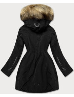 Černá dámská bunda parka s kožešinovou podšívkou (M-21506)