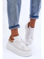 Dámské sportovní kožené boty na platformě Bílá Lemar 10150