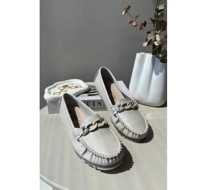 Dámské kožené mokasíny s ozdobou béžové S.Barski LR339