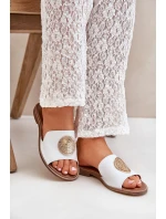 Kožené Pantofle S Dekorací Na Plochém Podpatku Bílé Zazoo model 21682298 - Boto Kožené Pantofle S Dekorací Na Plochém Podpatku Bílé Zazoo model 21682298 - Boto