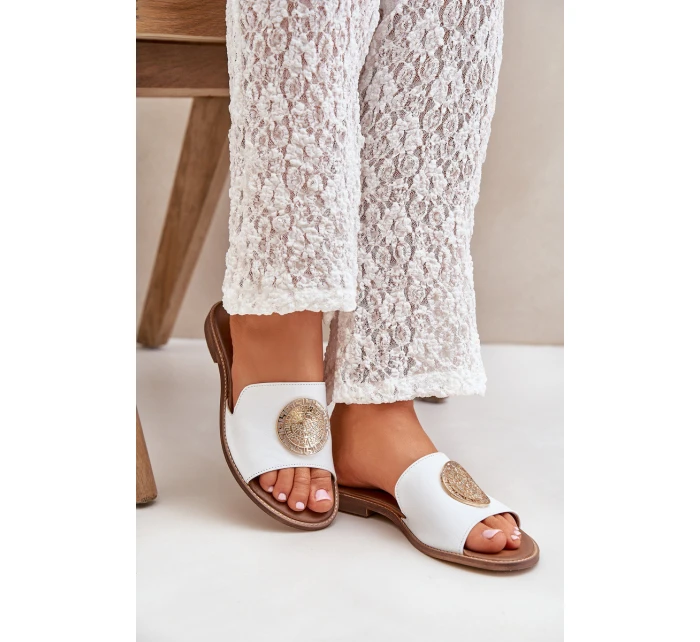 Kožené Pantofle S Dekorací Na Plochém Podpatku Bílé Zazoo model 21682298 - Boto Kožené Pantofle S Dekorací Na Plochém Podpatku Bílé Zazoo model 21682298 - Boto